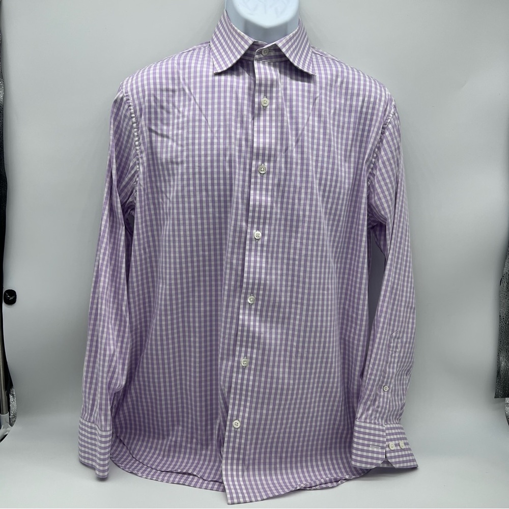 Bonobos Men’s Purple/White Checkered Dress Shirt Classic Formal Style Size 16/34